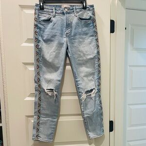 DRIFTWOOD Blue Ankle Cropped Jeans with Distressed Details